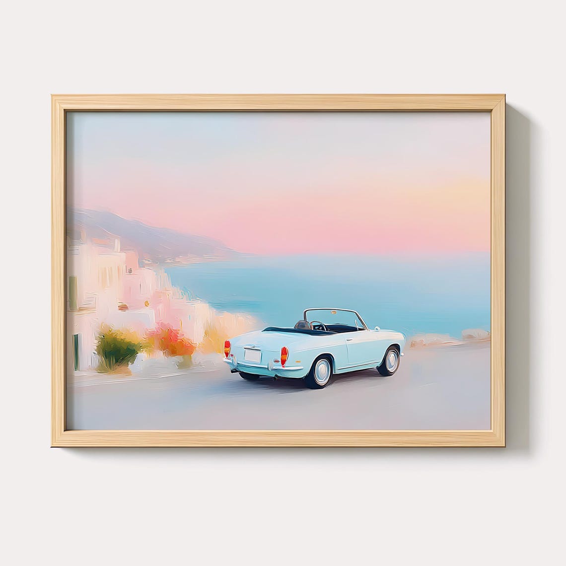 Retro Convertible Pastel Coastal Sunset Drive Classic Car Poster