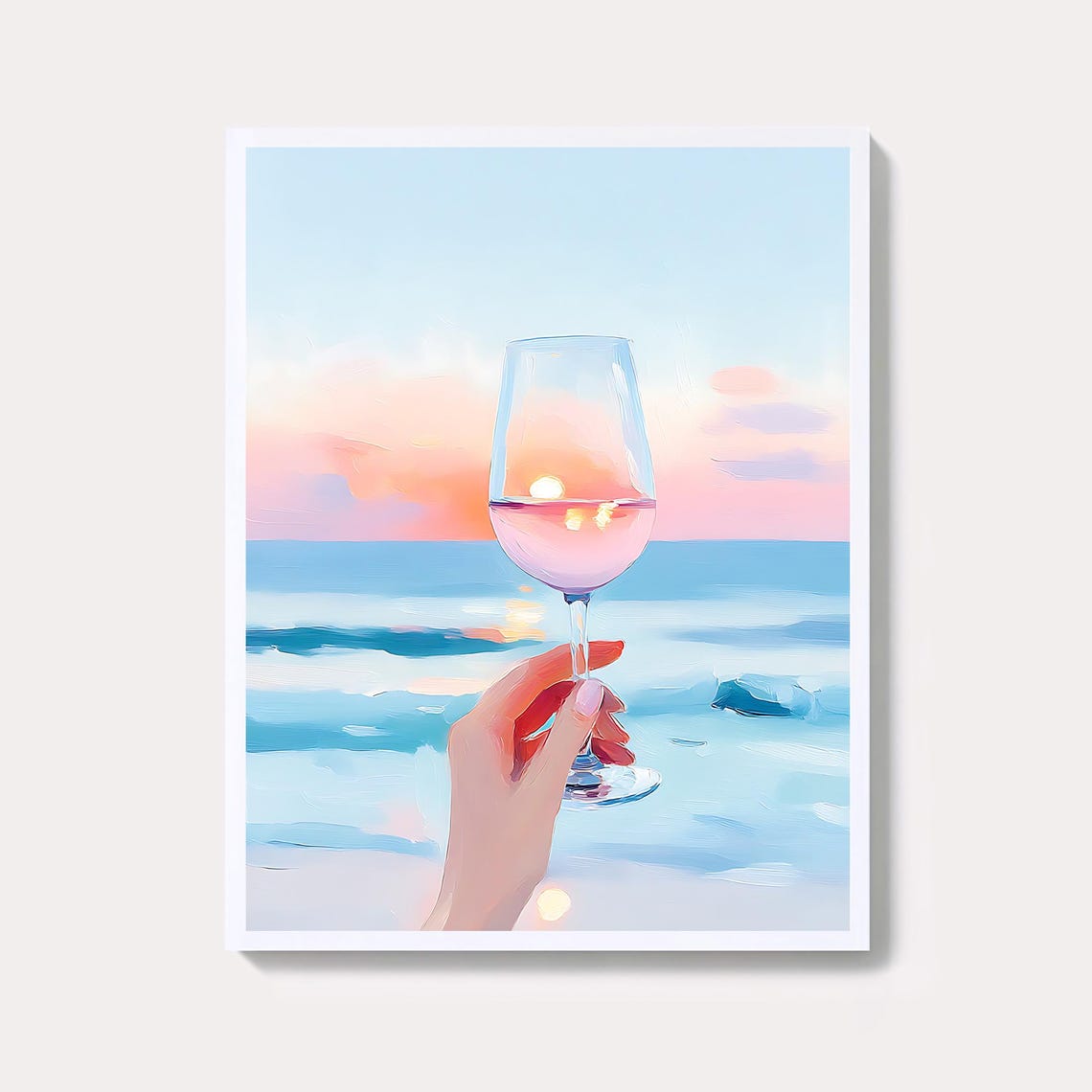 Sunset Wine Glass Ocean Pastel Romantic Coastal Cheers Poster