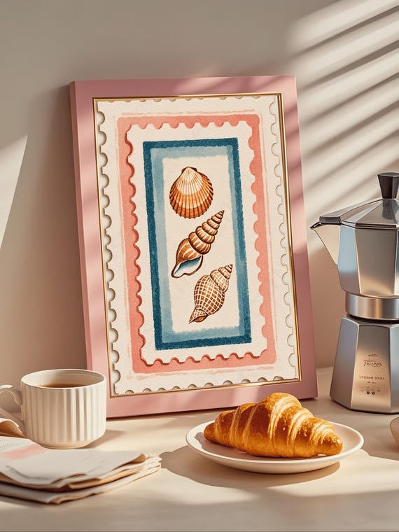 Seaside Shells Canvas Print Minimalist Coastal Wall Decor