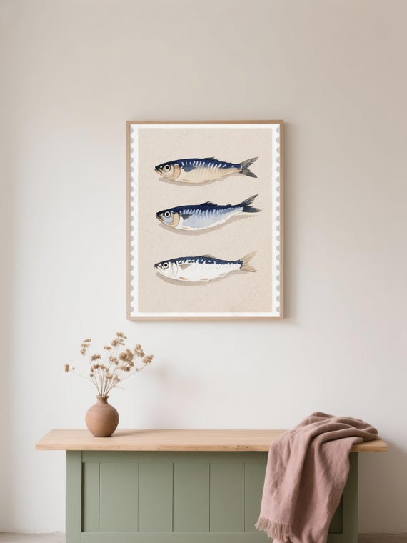 Boho Fish Framed Canvas Print Coastal Nursery Wall Art