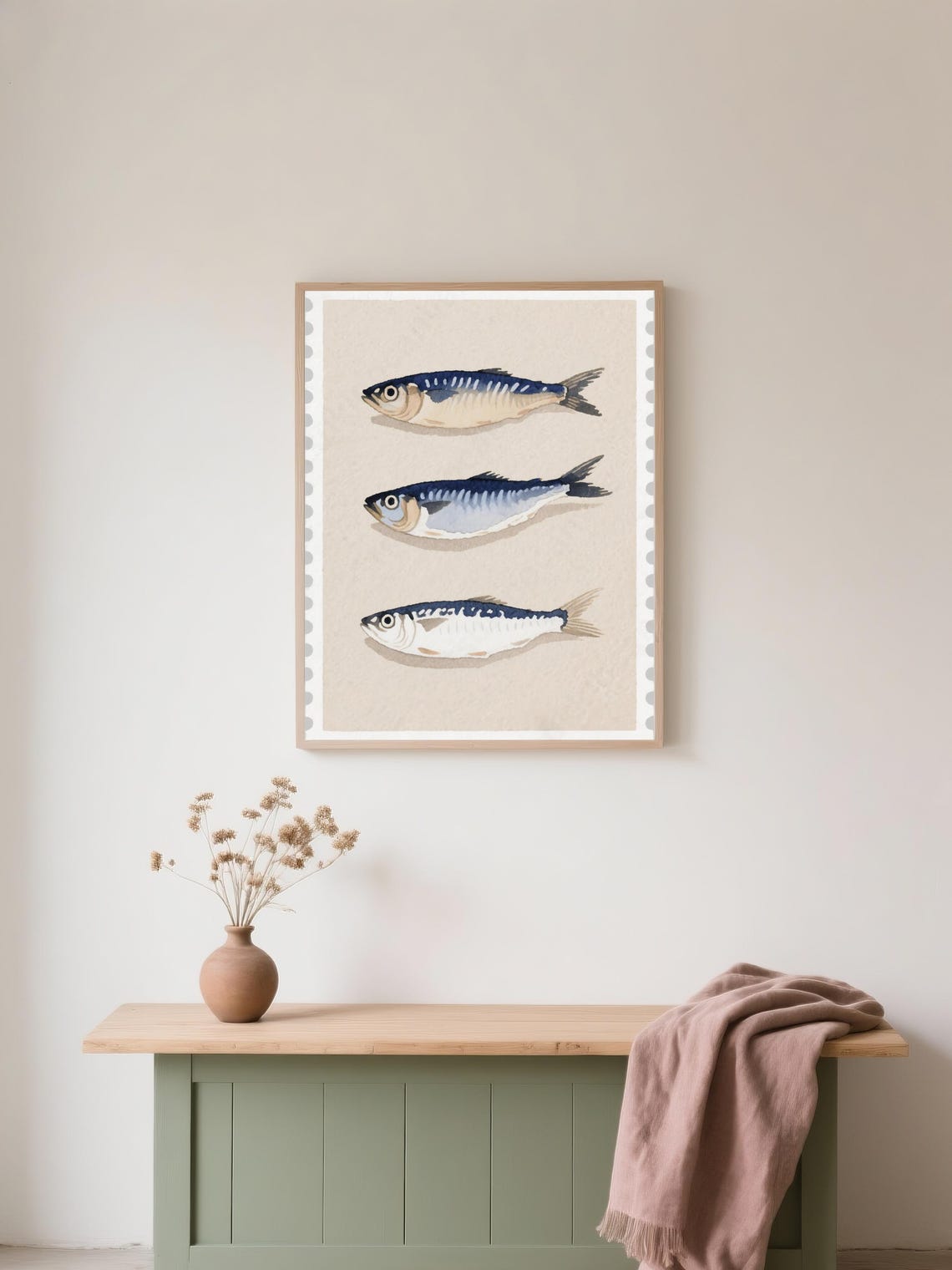 Boho Fish Framed Canvas Print Coastal Nursery Wall Art