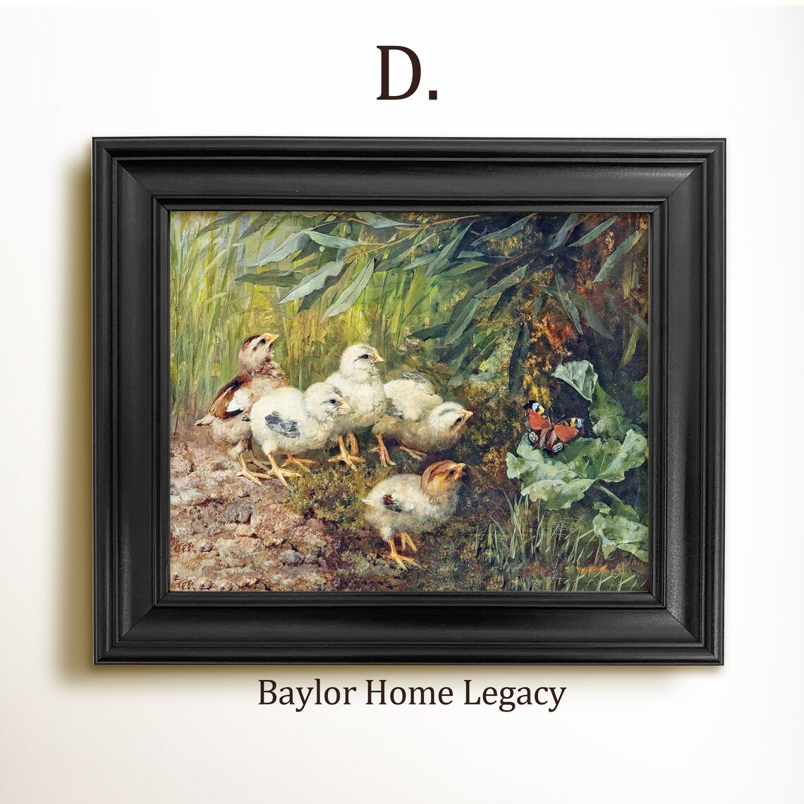 Baby Chicks With Butterfly Vintage Farmyard Oil Painting Art Print - Image 2
