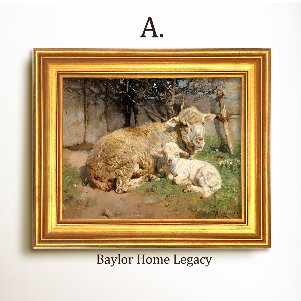 Sheep And Lamb Resting Farmyard Vintage Oil Painting Farm Animal Print - Image 5