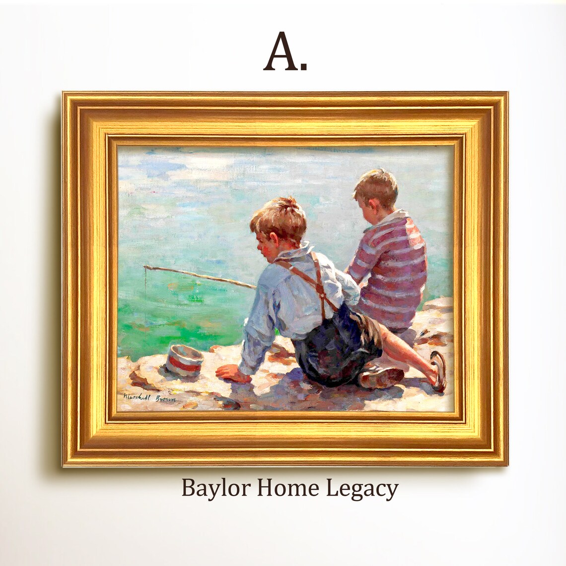 Boys Fishing Oil Painting Art Print, Antique Children - Image 5