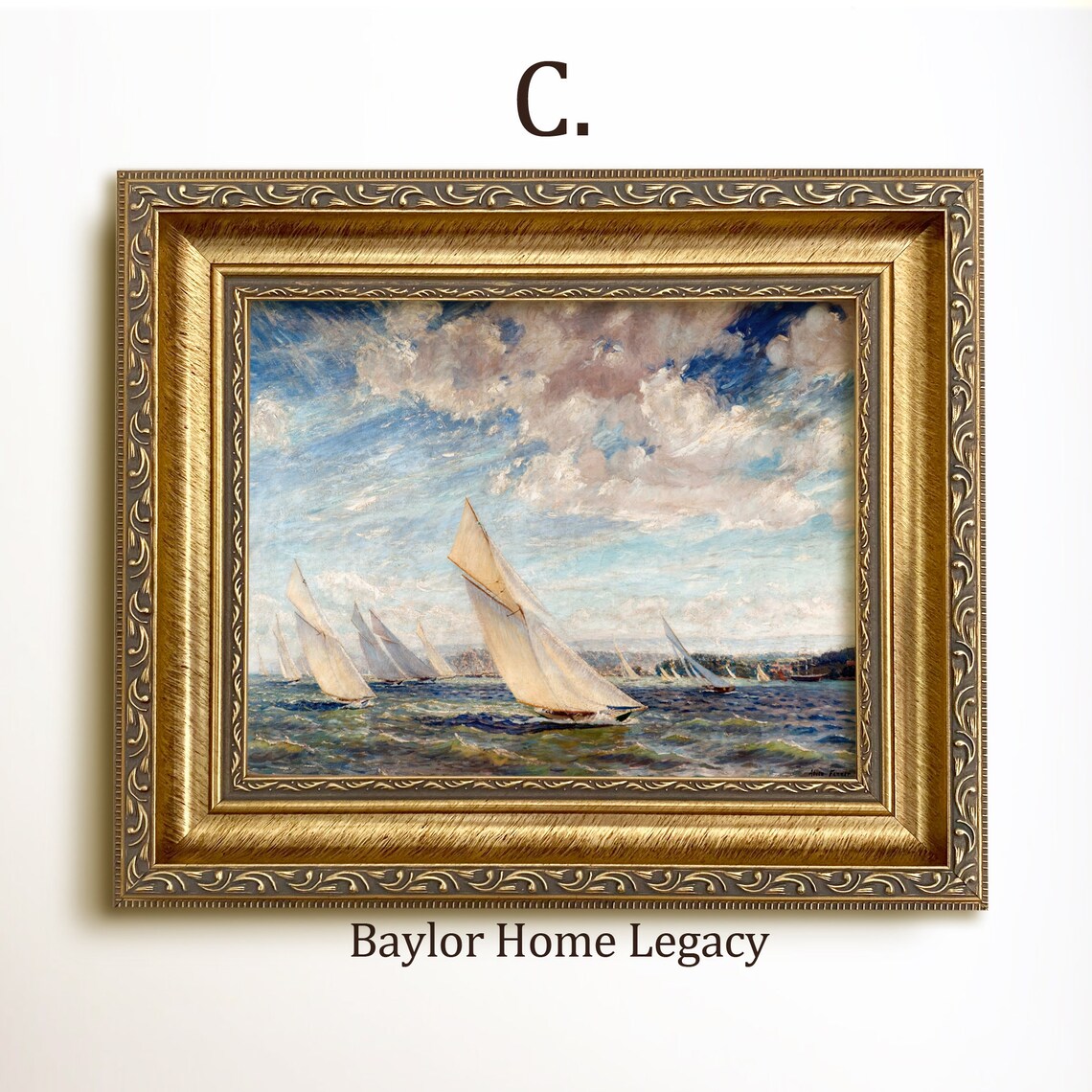 Vintage Nautical Sailboat Racing Oil Painting Art Print - Image 3