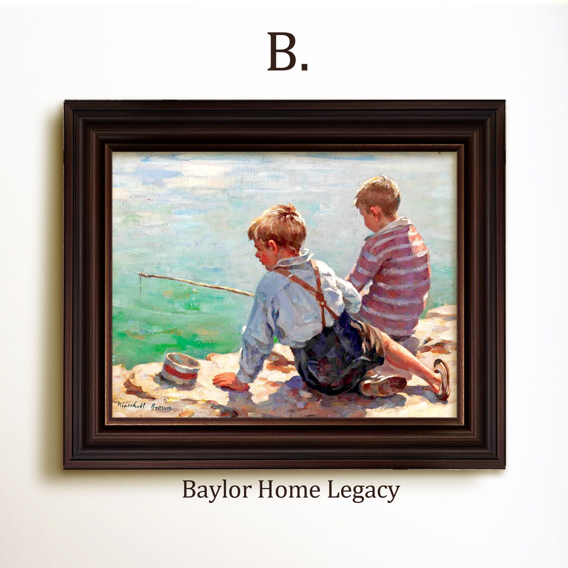 Boys Fishing Oil Painting Art Print, Antique Children - Image 4