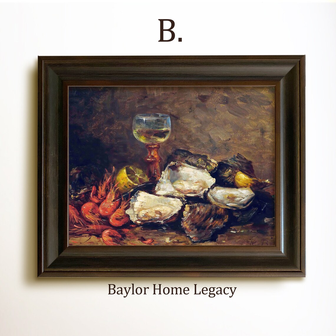 Still Life of Oysters, Prawns and Wine, Vintage Art Print - Image 4