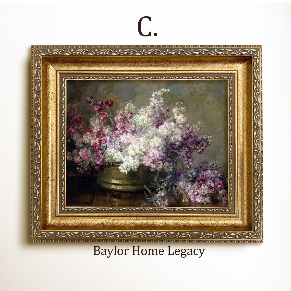 Vintage Floral Still Life, White and Purple Flowers Art Print - Image 3