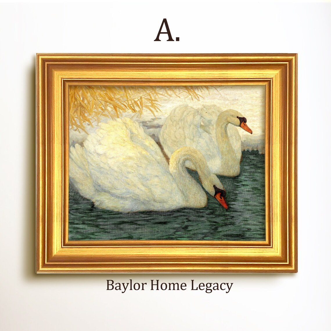 White Swans Vintage Pair Oil Painting Art Print - Image 5