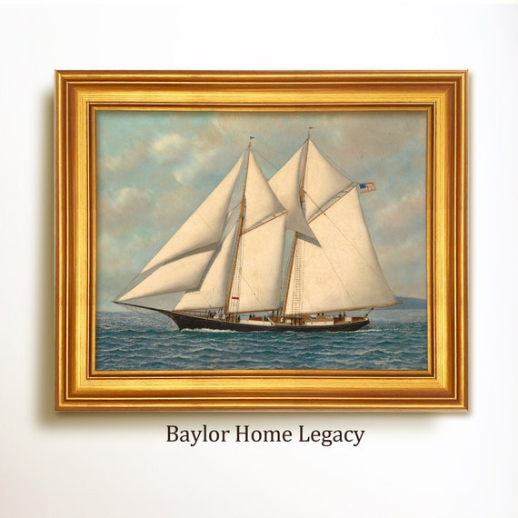 Double-Masted Schooner, Vintage Nautical Art Print