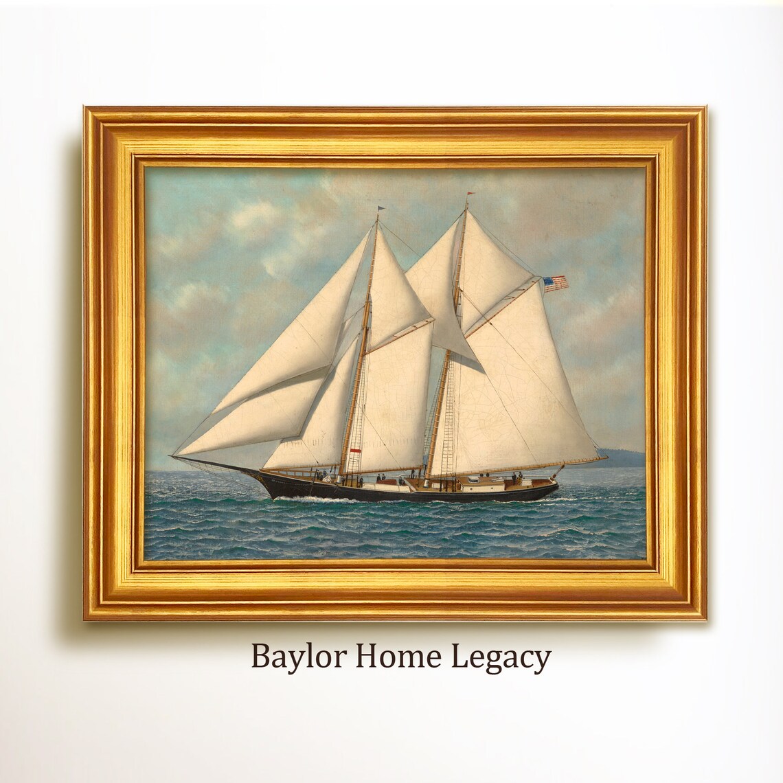 Double-Masted Schooner, Vintage Nautical Art Print