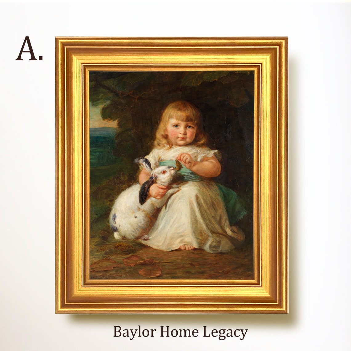 Framed Girl Holding Bunny Oil Painting Print Child And Rabbit Art Print Of Antique Oil Painting Vintage Girl Portrait Art - Image 5