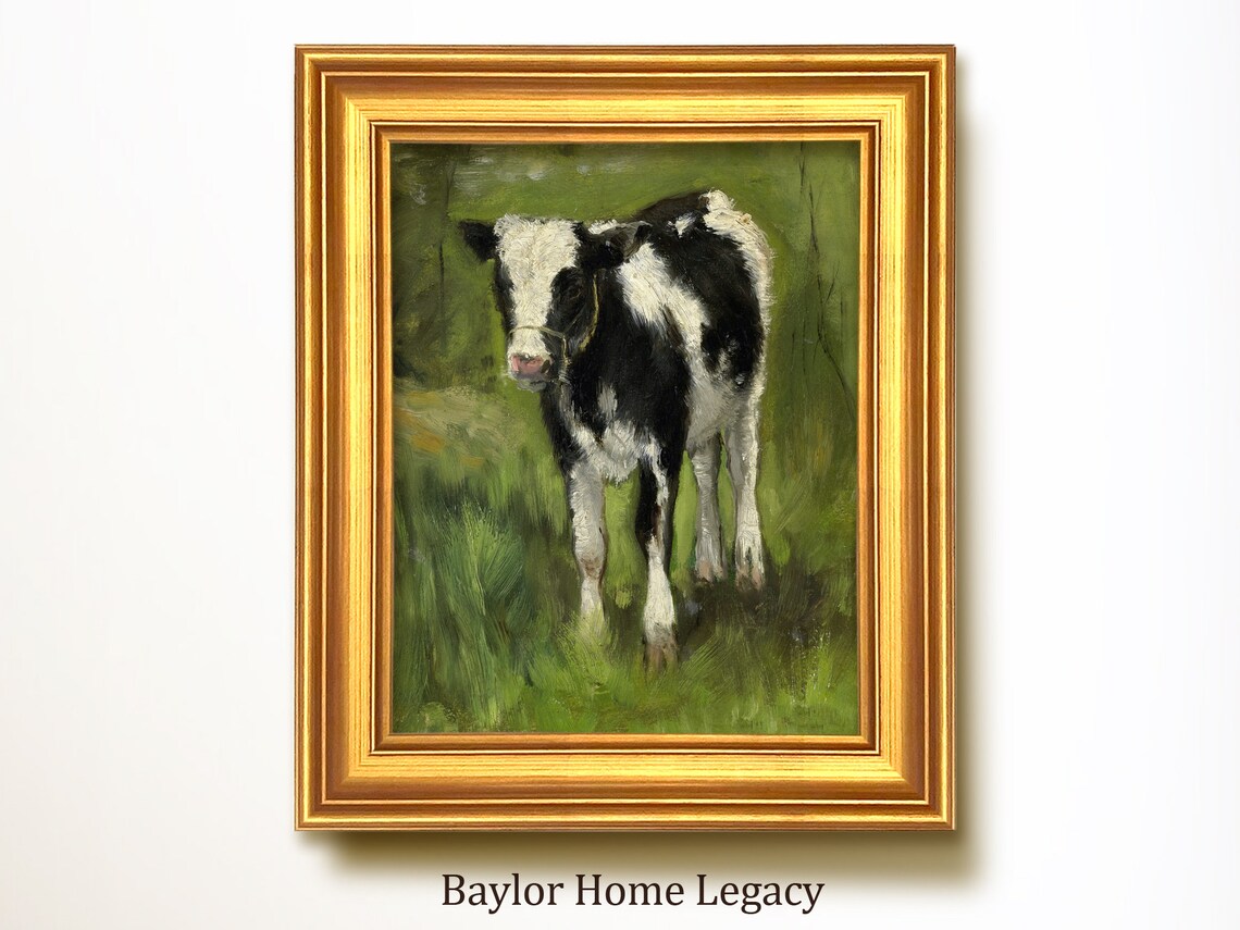Antique Calf And Cow Oil Painting Study Art Print