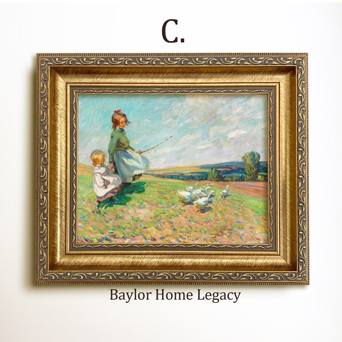 Children in a Landscape With Ducks, Vintage Art Print - Image 3