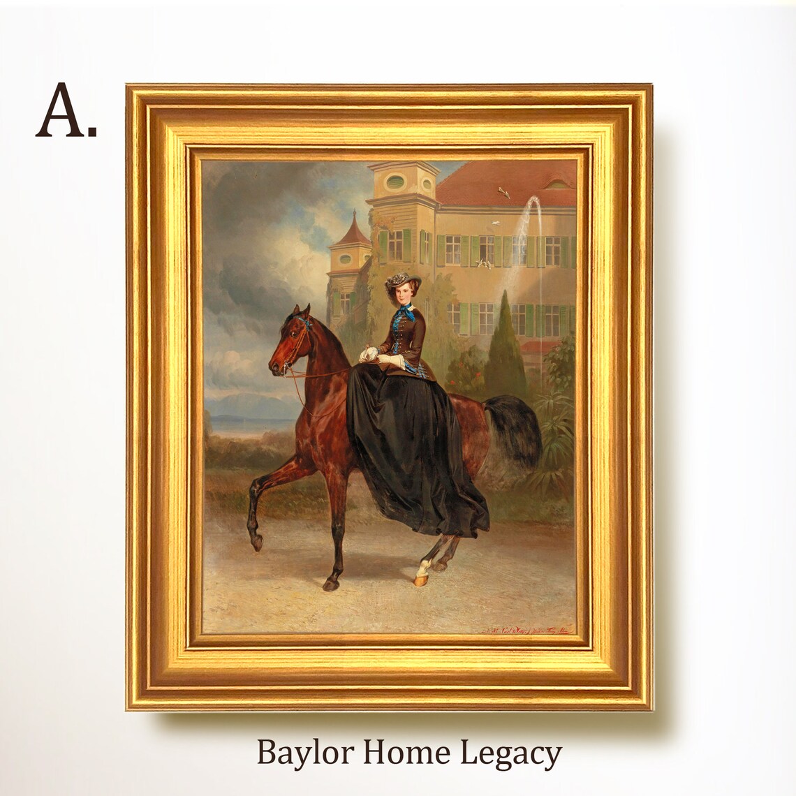 Lady On Horse Vintage Equestrian Castle Landscape Art Print - Image 5