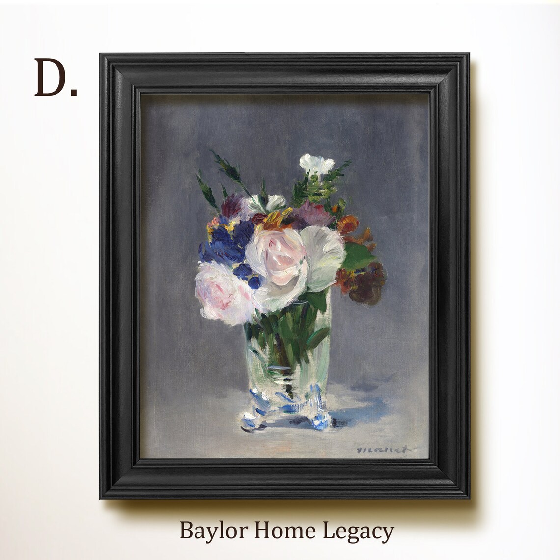 Framed Still Life Of Flowers Oil Painting Print Framed Vintage Floral Artwork Framed Floral Painting Of Flowers In A Crystal Vase - Image 2