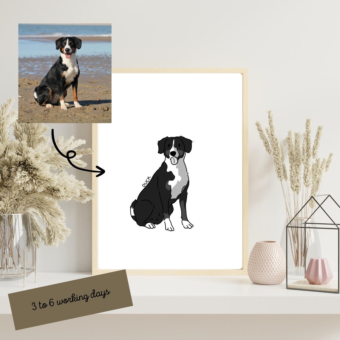 Duck Cartoon Dog Minimalist Black White Puppy Tongue Out Art Poster - Image 3