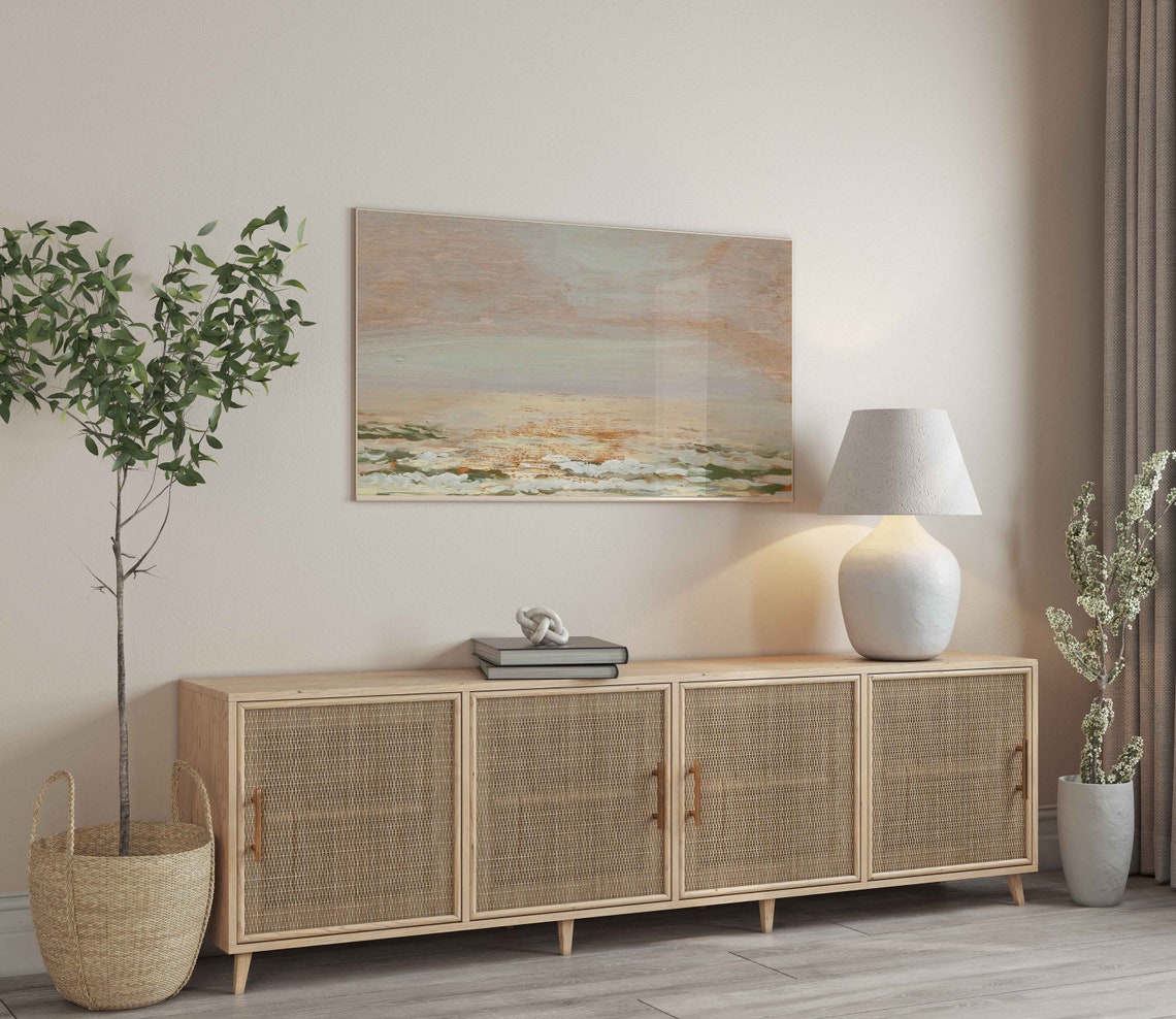 Hazy Neutral Ocean Dawn Minimal Calm Seascape Beige Tones Poster - Image 3