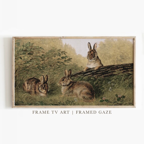 Vintage Rabbit Painting, Easter Art