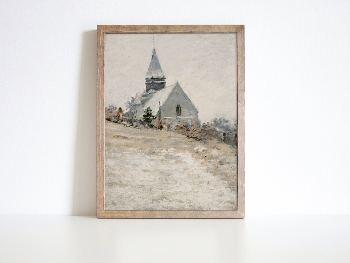 Winter Country Church Snow Covered Steeple Vintage Chapel Poster - Image 3