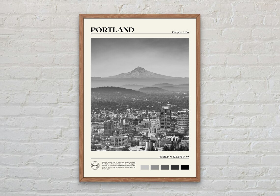 Portland Black and White Travel Poster, Oregon