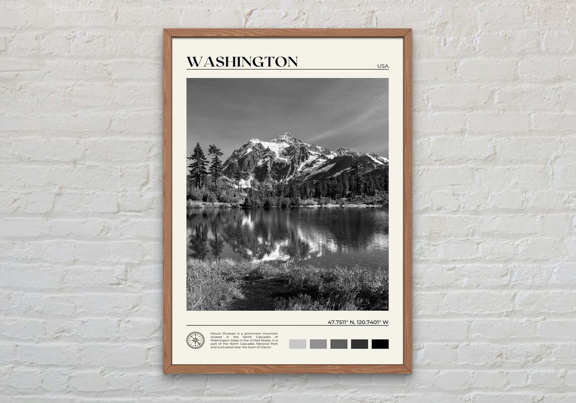 Black And White Washington Poster, Wall Art Print