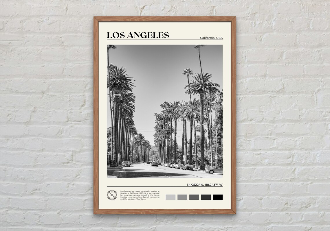 Los Angeles Black And White Travel Poster Print