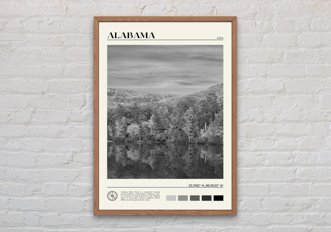 Black And White Alabama Print Alabama Wall Art Alabama Poster Alabama Photo Alabama Poster Print Alabama Wall Decor United States