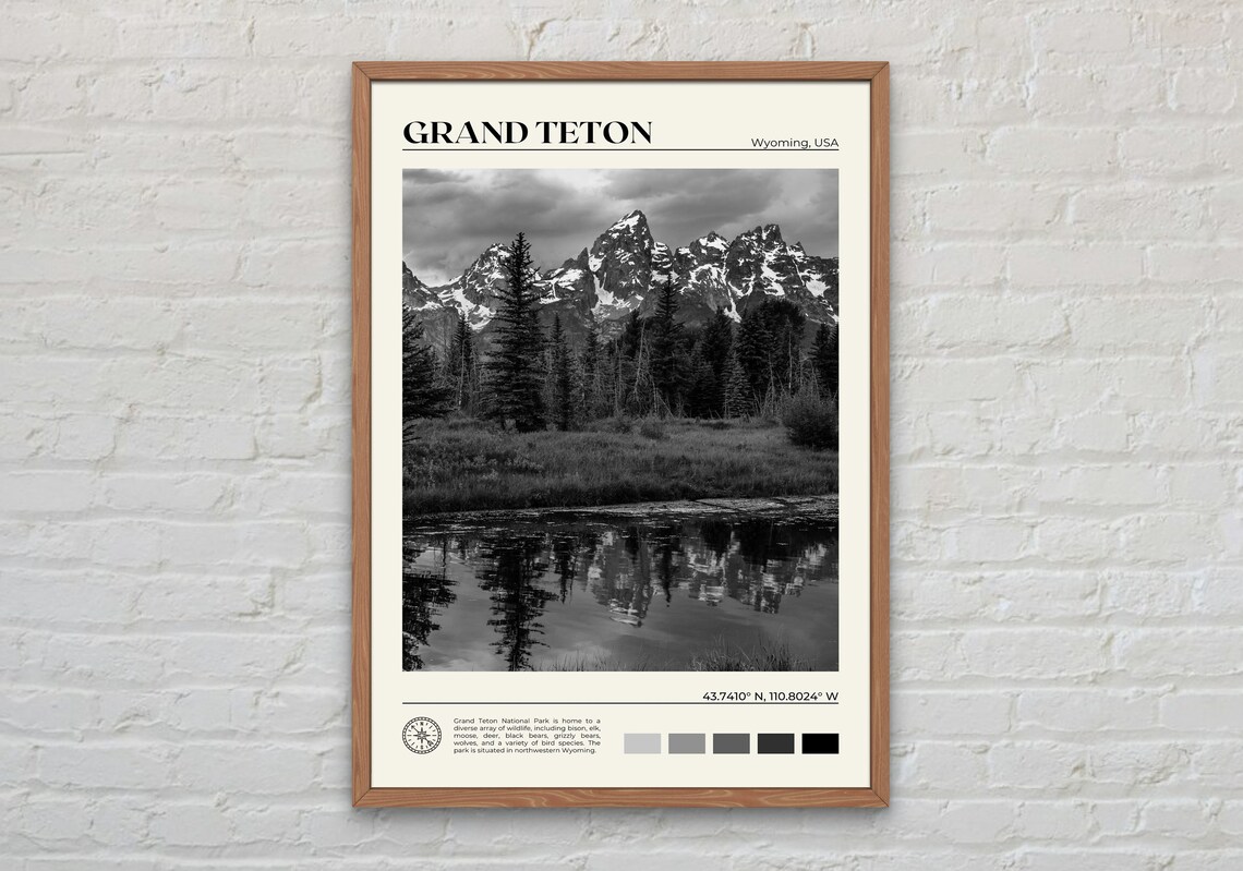 Grand Teton Black And White Travel Poster, Wyoming