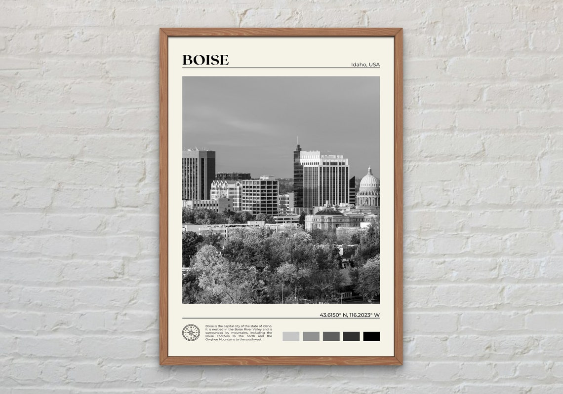 Black And White Boise Print Boise Wall Art Boise Poster Boise Photo Boise Poster Print Boise Wall Decor Idaho Poster Print Usa