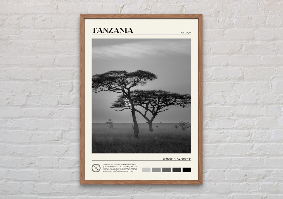 Black And White Tanzania Print Tanzania Wall Art Tanzania Poster Tanzania Photo Tanzania Poster Print Tanzania Wall Decor Africa