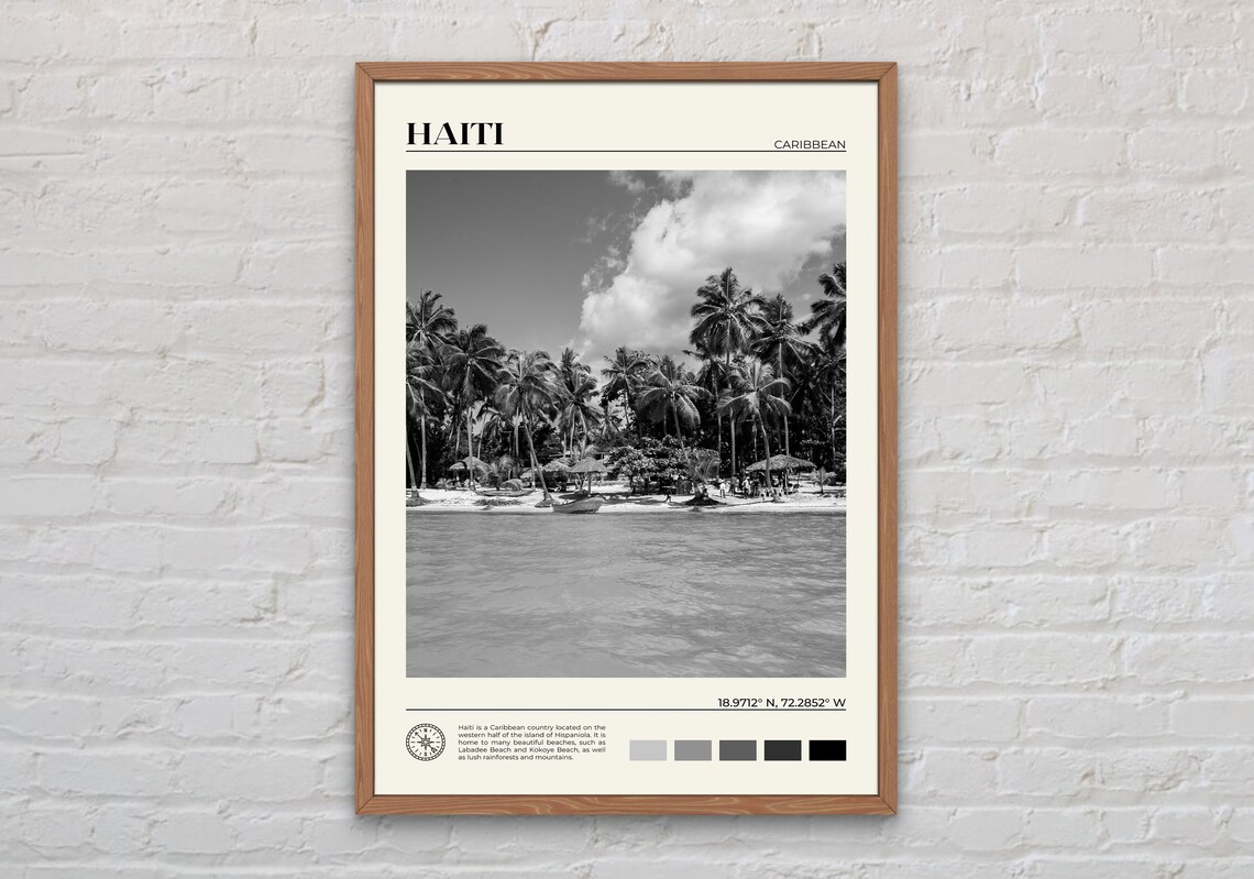 Black And White Haiti Beach Art Print, Caribbean