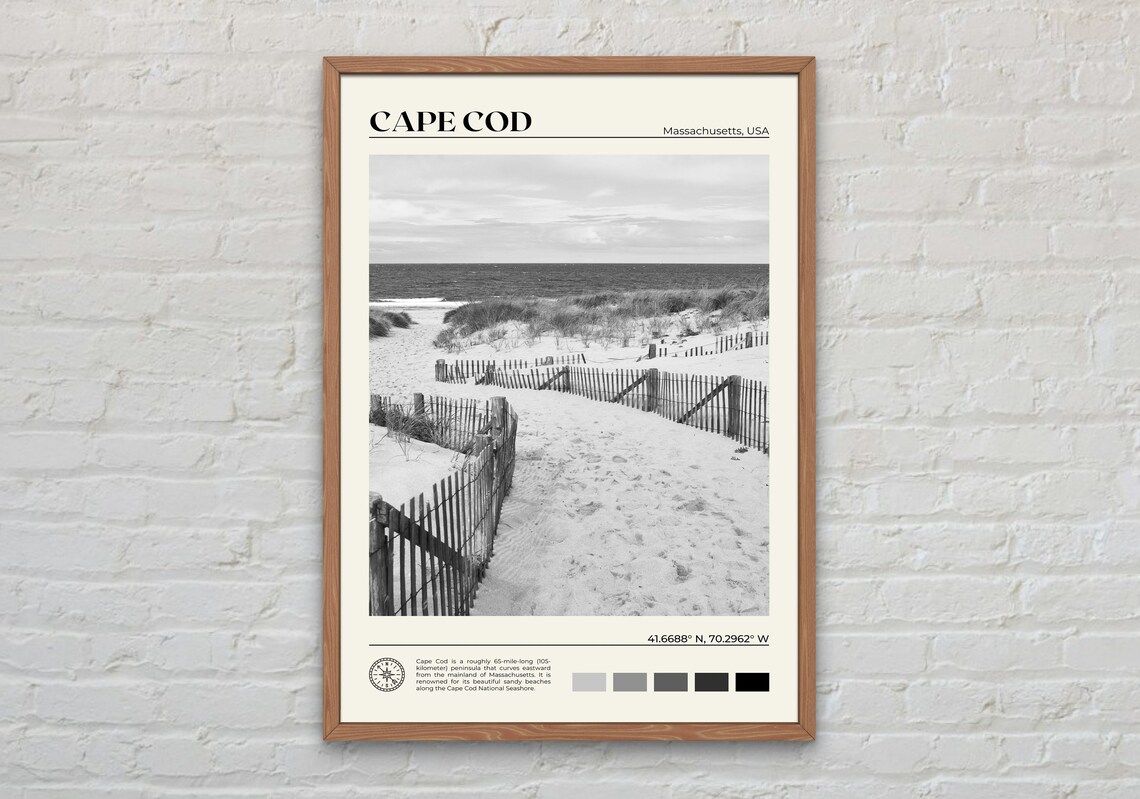 Cape Cod Black and White Travel Poster, Massachusetts