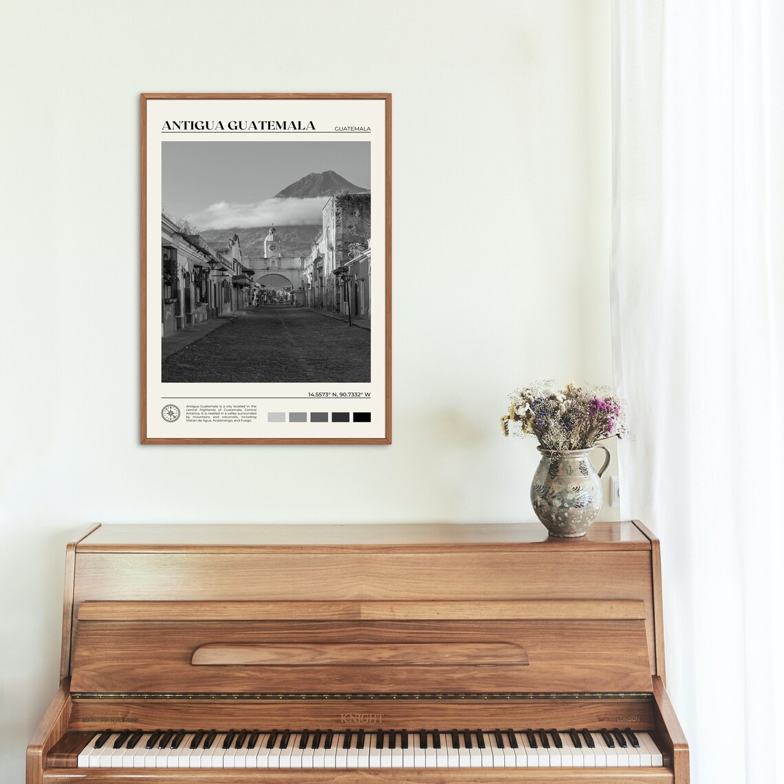 Antigua Guatemala Colonial Street Volcano Behind Black and White Travel Poster - Image 2