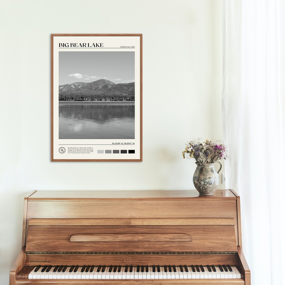 Big Bear Lake Mountain and Calm Water Black and White Photo Poster - Image 2