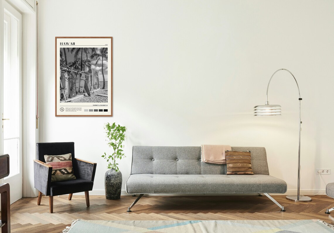 Black and White Hawaii Travel Poster, Wall Art - Image 3