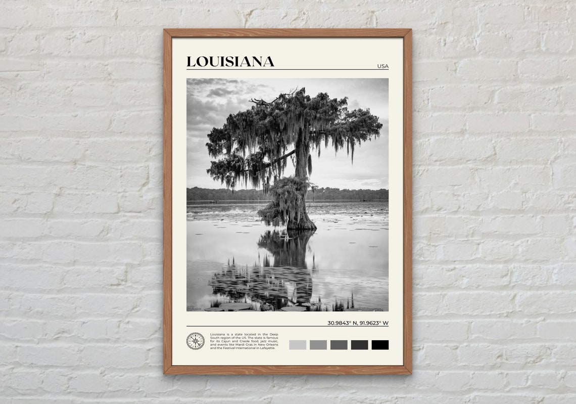 Black And White Louisiana Print Louisiana Wall Art Louisiana Poster Louisiana Photo Louisiana Poster Print Louisiana Wall Decor Usa