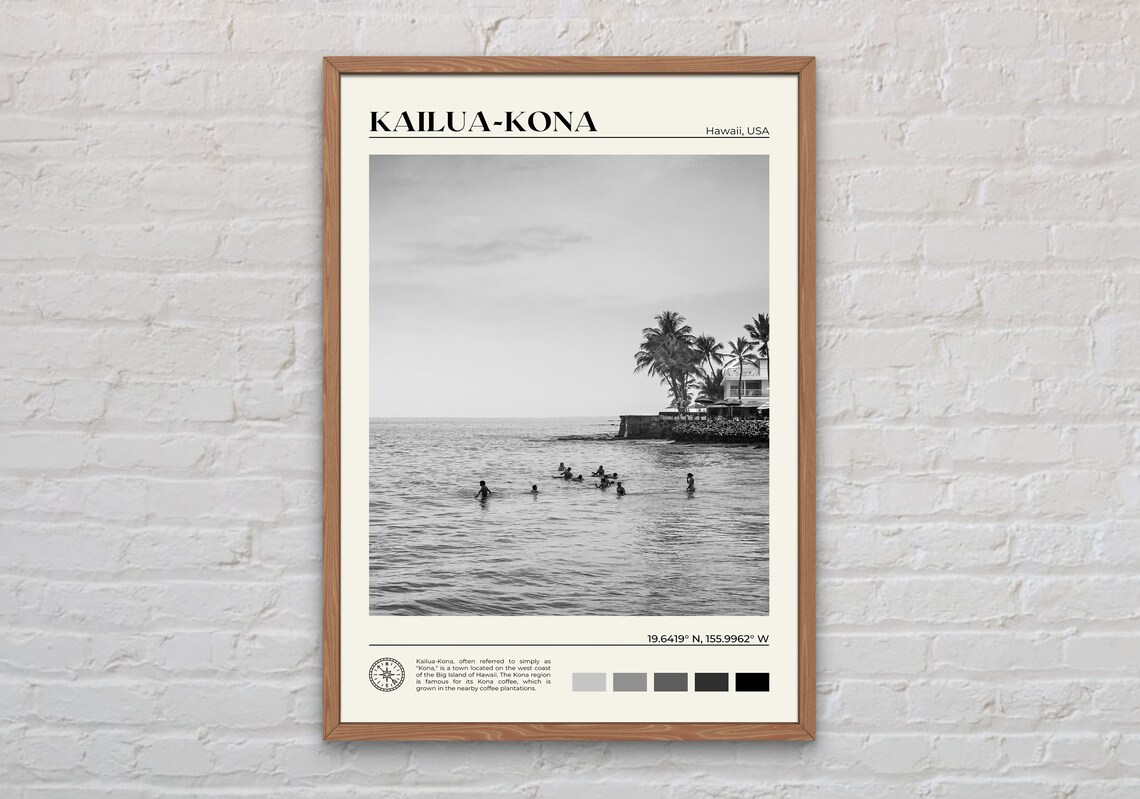 Kailua Kona Black and White Photo Poster Print