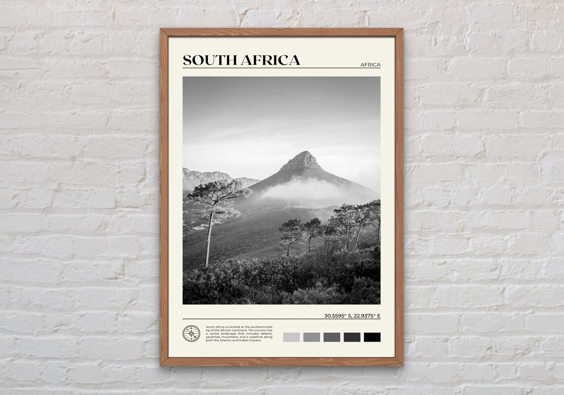 South Africa Black and White Art Print, Cape Town