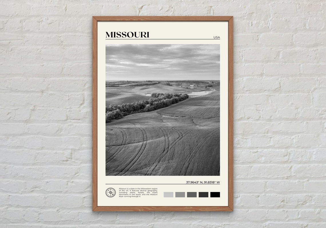Black And White Missouri Print Missouri Wall Art Missouri Poster Missouri Photo Missouri Poster Print Missouri Wall Decor Usa Print