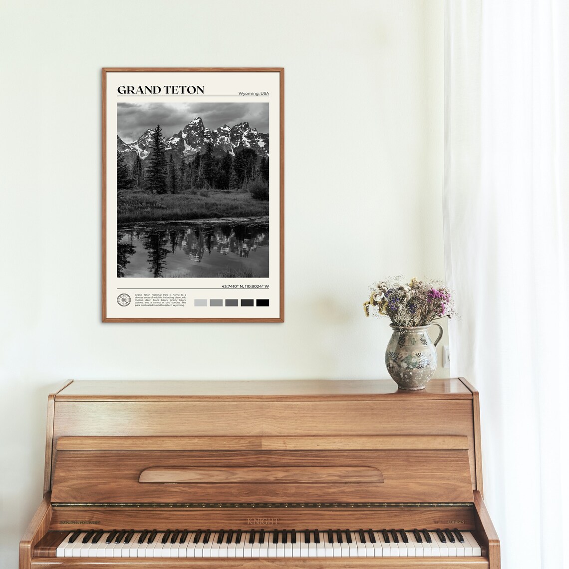 Grand Teton Black And White Travel Poster, Wyoming - Image 2