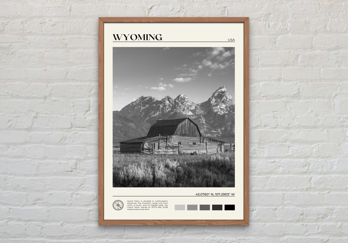 Black And White Wyoming Print Wyoming Wall Art Wyoming Poster Wyoming Photo Wyoming Poster Print Wyoming Wall Decor United States