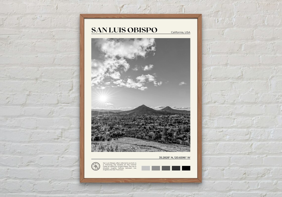 San Luis Obispo Black and White Travel Poster