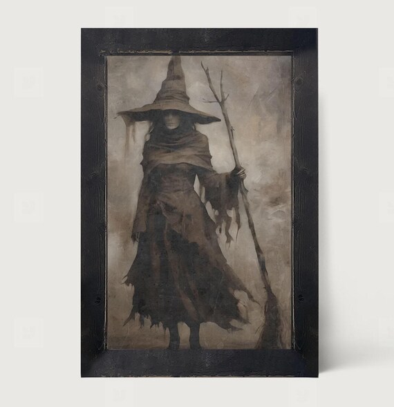 Shadow Witch Halloween Art Print, Moody Witchcraft