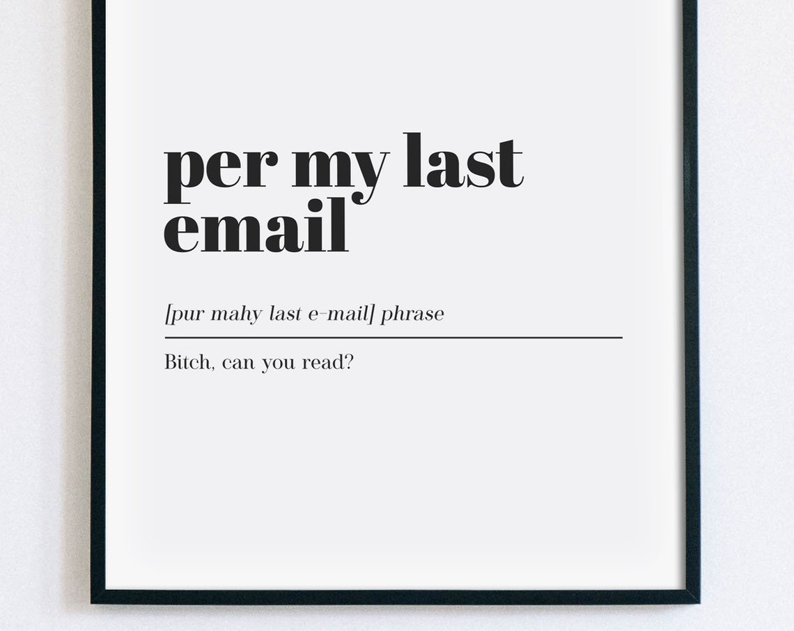 Per My Last Email Funny Office Definition Dictionary Wall Art
