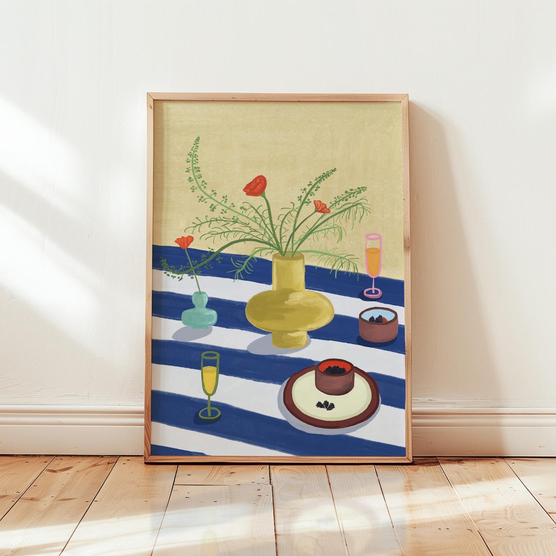 Red Poppy Still Life Vase Sunny Summer Floral Dining Table Poster