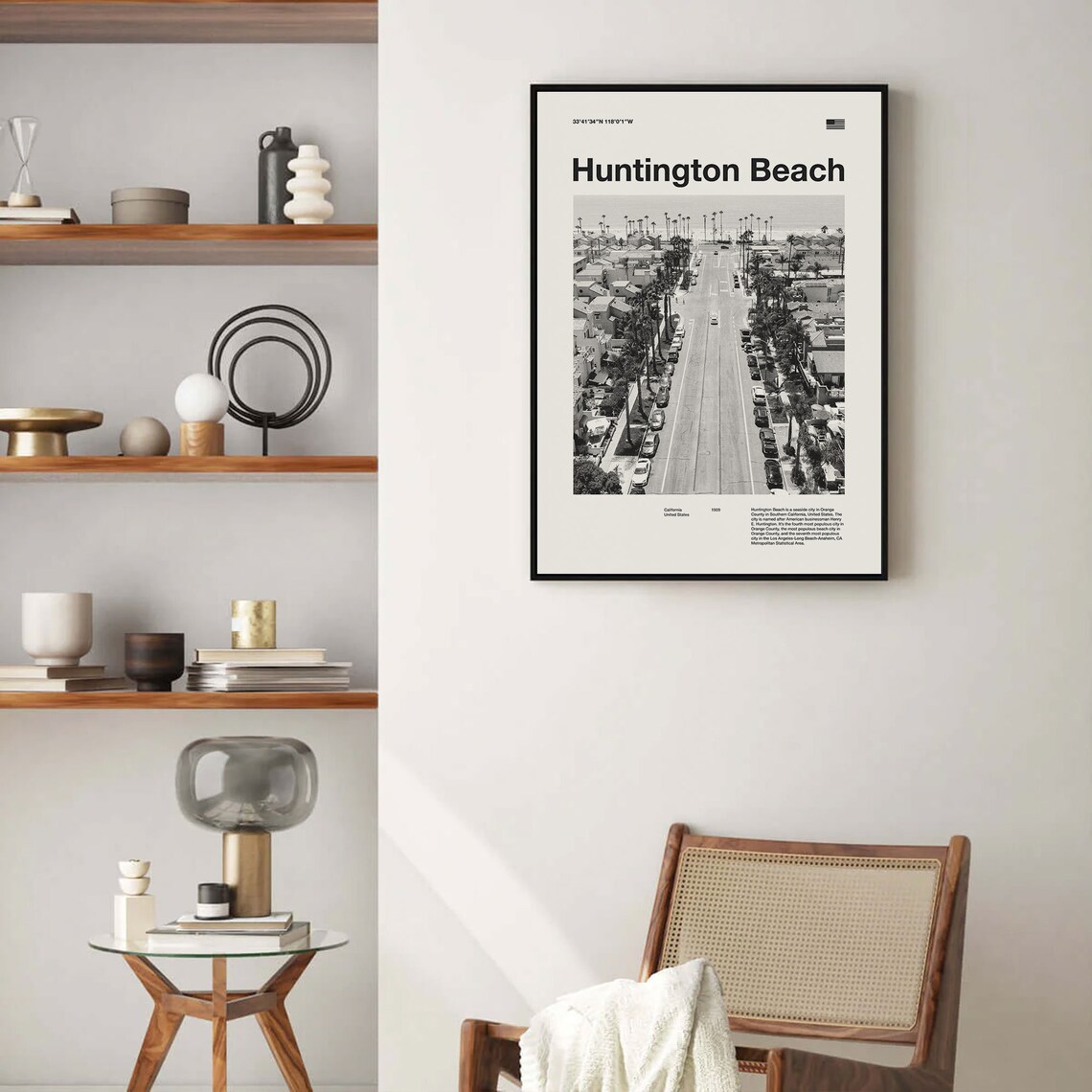 Huntington Beach California Aerial Street Travel Art Wall Poster - Image 3
