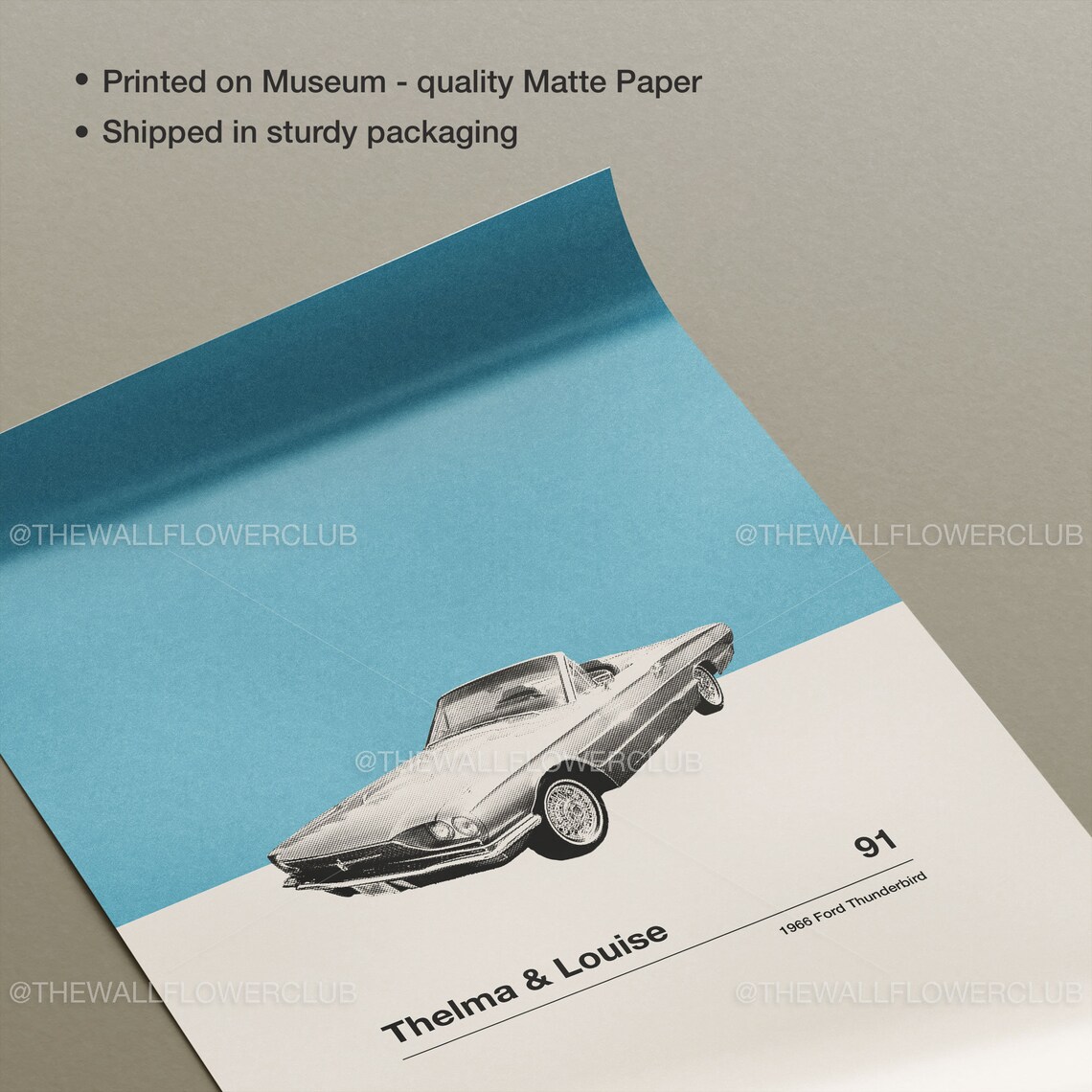Thelma & Louise 1966 Ford Thunderbird Convertible Car Movie Art Poster - Image 3