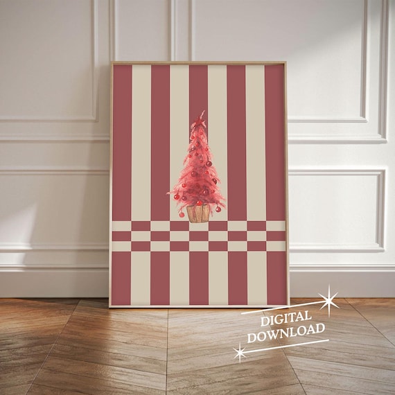 Stripe Christmas Tree Wall Art Art Modern Stripe Christmas Print Trendy Holiday Wall Art Cute Christmas Art Print