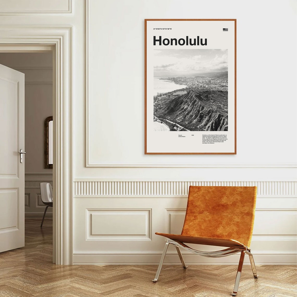 Honolulu Hawaii Diamond Head Black And White Photo Art Poster - Image 3